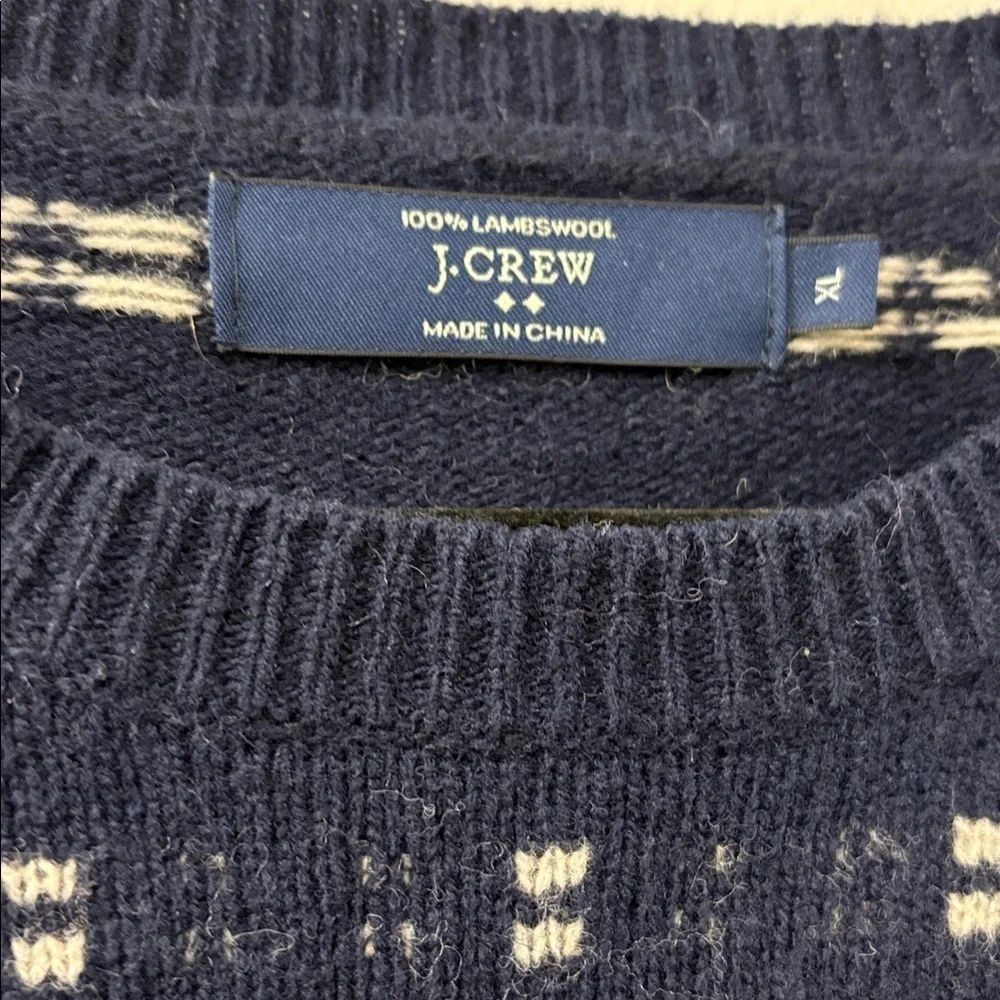 J. Crew Dark Blue and White Wool Sweater - Mens XL - 100% Lambswool